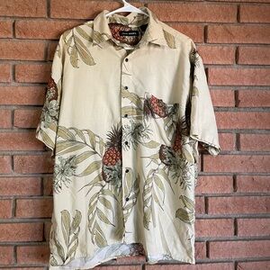 John Ashford Men's Leaf Print Shirt - Cream and Brown